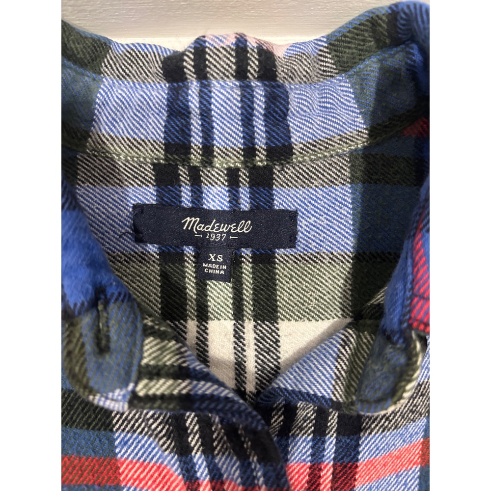 Madewell Ex-Boyfriend Plaid Flannel Shirt Blue Green Red Pockets E4756 XS - Picture 2 of 5